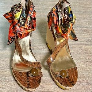Falchi Cruz scarf tie wedge sandals